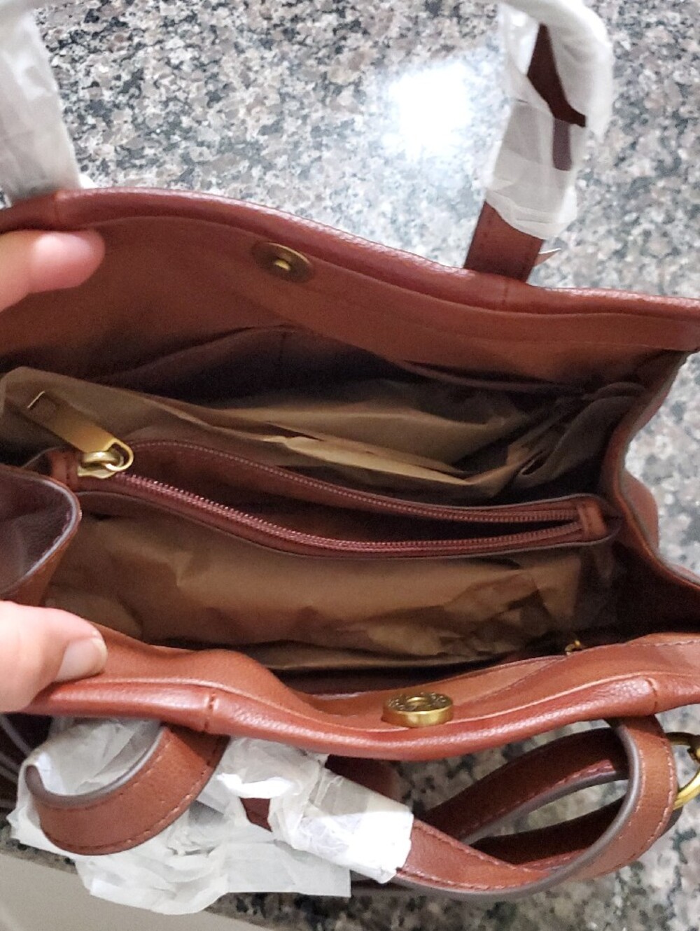 Fossil Brown Leather Satchel with Gold Hardware - Picture 4 of 10